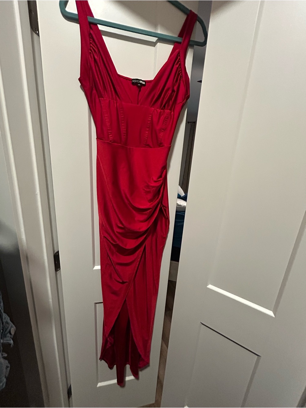Red Draped Midi Dress - Fashion nova